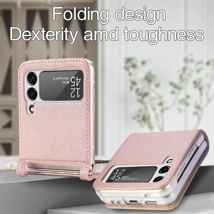 For Samsung Galaxy Z Flip3 5G Litchi Pattern Folding Leather Shockproof Card All-inclusive Case(Pink) - Galaxy Phone Cases by PMC TechLife | Online Shopping South Africa | PMC TechLife