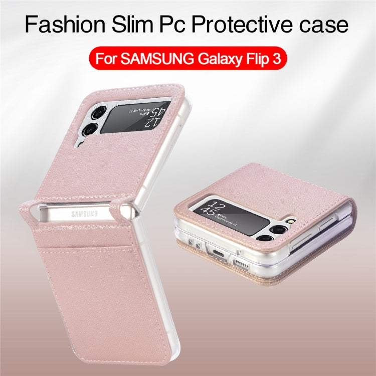 For Samsung Galaxy Z Flip3 5G Litchi Pattern Folding Leather Shockproof Card All-inclusive Case(Pink) - Galaxy Phone Cases by PMC TechLife | Online Shopping South Africa | PMC TechLife