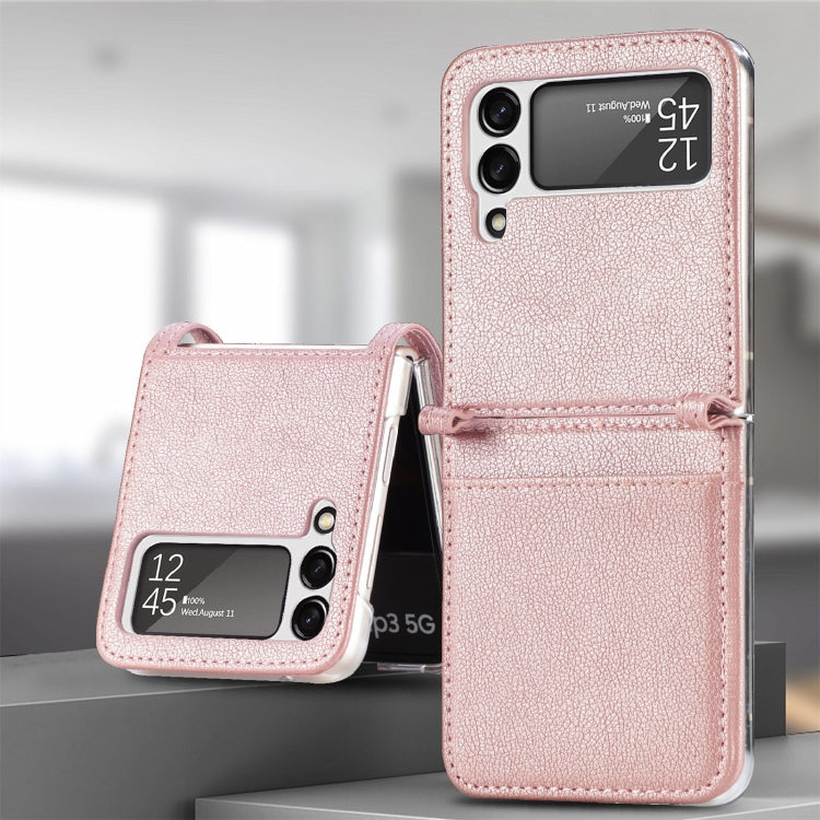 For Samsung Galaxy Z Flip3 5G Litchi Pattern Folding Leather Shockproof Card All-inclusive Case(Pink) - Galaxy Phone Cases by PMC TechLife | Online Shopping South Africa | PMC TechLife