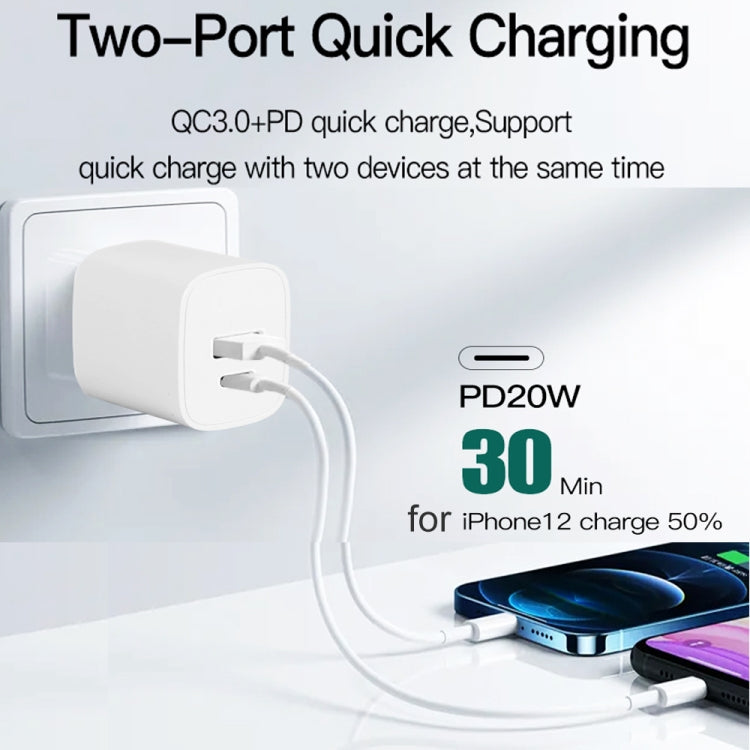 CS-20W Mini Portable PD3.0 + QC3.0 Dual Ports Fast Charger with 3A USB to 8 Pin Data Cable(US Plug) - free shipping - PMC TechLife - Order now!