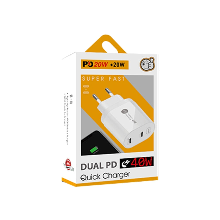 002 40W Dual Port PD / Type-C Fast Charger with USB-C to 8 Pin Data Cable, EU Plug(Black) - free shipping - PMC TechLife - Order now!