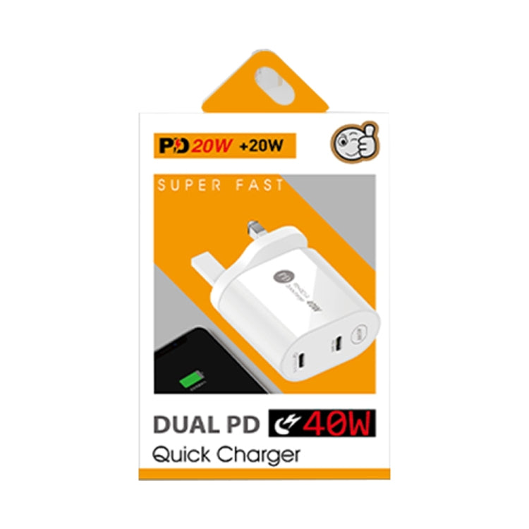 002 40W Dual Port PD / Type-C Fast Charger with USB-C to 8 Pin Data Cable, UK Plug(Black) - USB Charger by PMC TechLife | Online Shopping South Africa | PMC TechLife | Buy Now Pay Later Mobicred