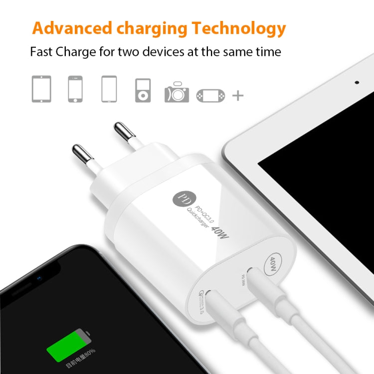 002 40W Dual Port PD / Type-C Fast Charger with USB-C to 8 Pin Data Cable, UK Plug(Black) - USB Charger by PMC TechLife | Online Shopping South Africa | PMC TechLife | Buy Now Pay Later Mobicred