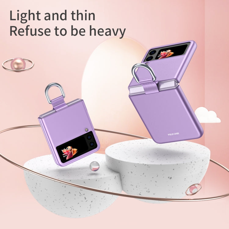 For Samsung Galaxy Z Flip3 5G Skin Feel Folding Phone Case with Drawstring Key Chain(Purple) - Galaxy Phone Cases by PMC TechLife | Online Shopping South Africa | PMC TechLife