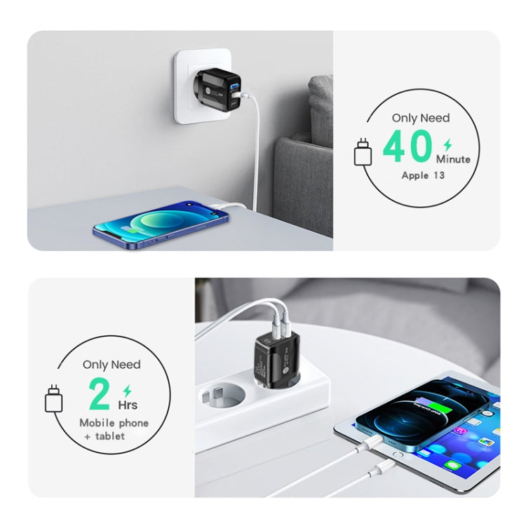 PD25W USB-C / Type-C + QC3.0 USB Dual Ports Fast Charger, UK Plug(White) - free shipping - PMC TechLife - Order now!