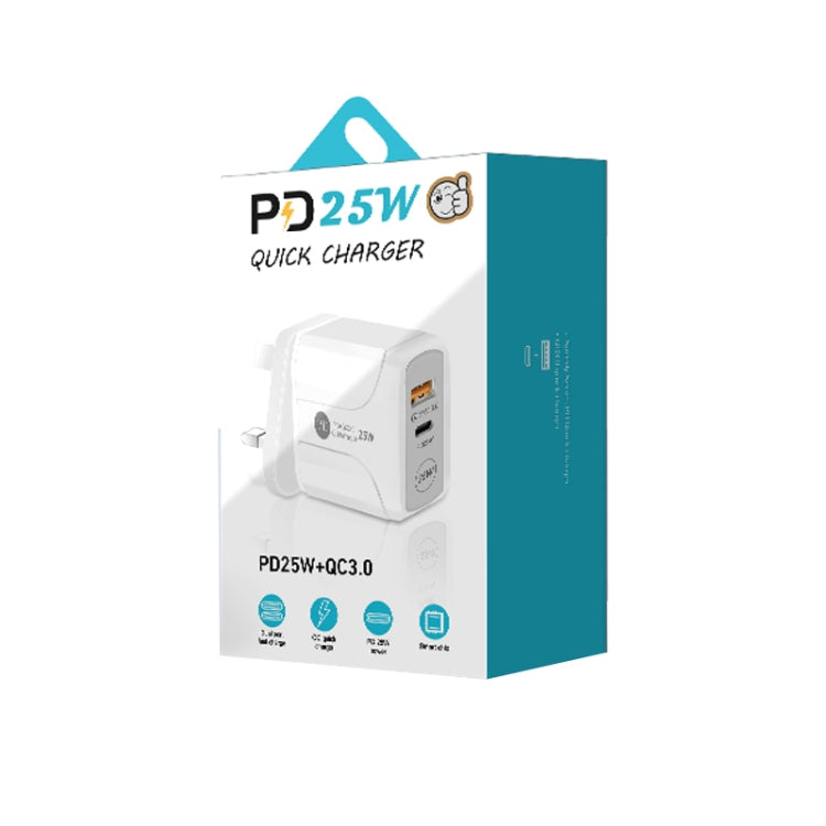 PD25W USB-C / Type-C + QC3.0 USB Dual Ports Fast Charger, UK Plug(White) - free shipping - PMC TechLife - Order now!