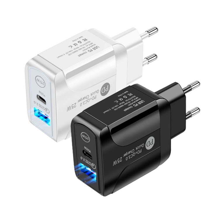 PD25W USB-C / Type-C + QC3.0 USB Dual Ports Fast Charger with USB to 8 Pin Data Cable, EU Plug(White) - free shipping - PMC TechLife - Order now!