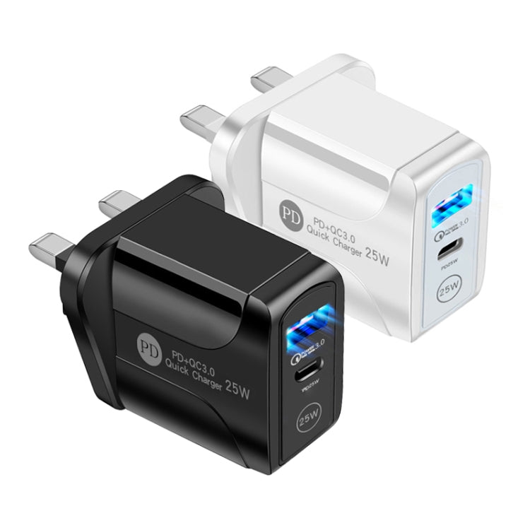 PD25W USB-C / Type-C + QC3.0 USB Dual Ports Fast Charger with USB to 8 Pin Data Cable, UK Plug(Black) - free shipping - PMC TechLife - Order now!