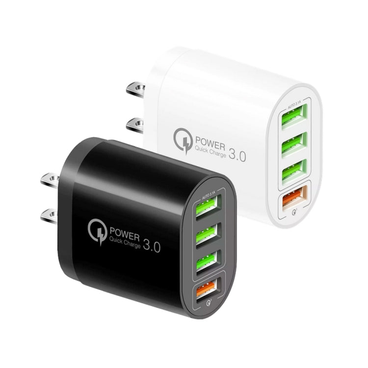 QC-04 QC3.0 + 3 x USB2.0 Multi-ports Charger with 3A USB to 8 Pin Data Cable,US Plug(Black) - USB Charger by PMC TechLife | Online Shopping South Africa | PMC TechLife