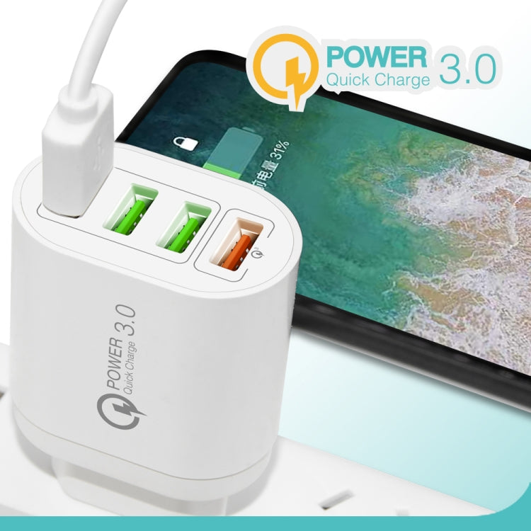 QC-04 QC3.0 + 3 x USB2.0 Multi-ports Charger with 3A USB to 8 Pin Data Cable,US Plug(Black) - USB Charger by PMC TechLife | Online Shopping South Africa | PMC TechLife