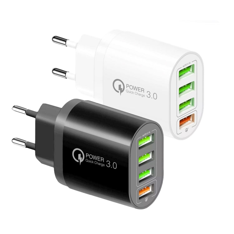 QC-04 QC3.0 + 3 x USB2.0 Multi-ports Charger with 3A USB to 8 Pin Data Cable, EU Plug(Black) - USB Charger by PMC TechLife | Online Shopping South Africa | PMC TechLife | Buy Now Pay Later Mobicred