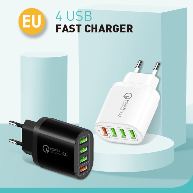 QC-04 QC3.0 + 3 x USB2.0 Multi-ports Charger with 3A USB to 8 Pin Data Cable, EU Plug(Black) - USB Charger by PMC TechLife | Online Shopping South Africa | PMC TechLife | Buy Now Pay Later Mobicred