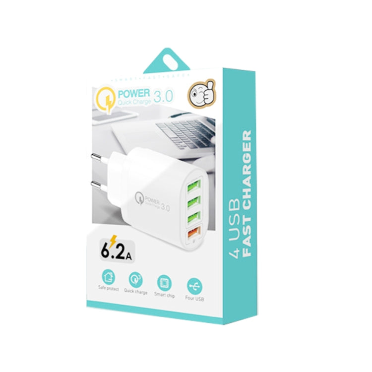 QC-04 QC3.0 + 3 x USB2.0 Multi-ports Charger with 3A USB to 8 Pin Data Cable, EU Plug(Black) - USB Charger by PMC TechLife | Online Shopping South Africa | PMC TechLife | Buy Now Pay Later Mobicred
