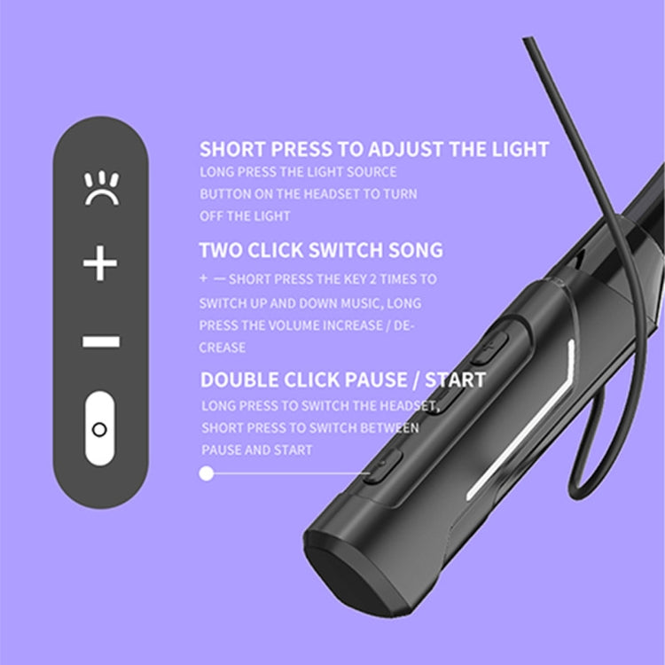 JG4 Flashing LED Neck-mounted Stereo Bluetooth Wireless Earphone(Black) - Neck-mounted Earphone by PMC TechLife | Online Shopping South Africa | PMC TechLife