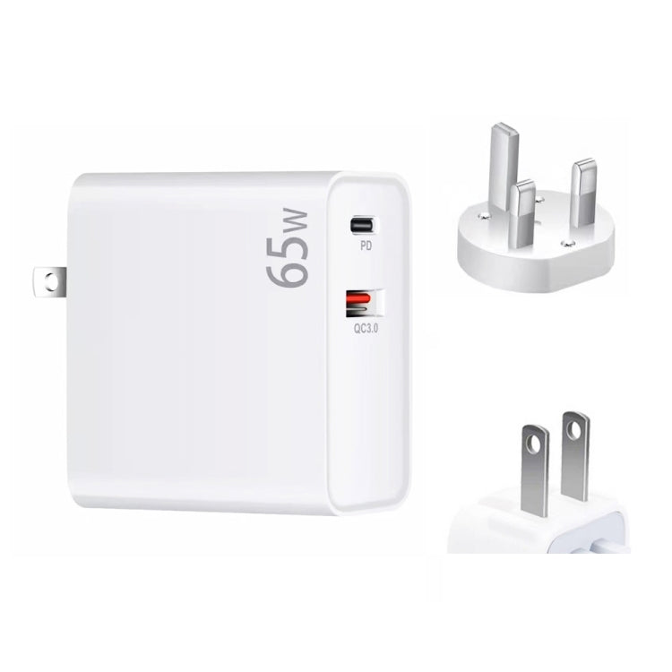 PD-65W USB-C / Type-C + QC3. 0 USB Laptop Charging Adapter + 1.8m USB-C / Type-C to MagSafe 2 / T Head Data Cable, UK Plug / US Plug(White) - Cable & Adapter by PMC TechLife | Online Shopping South Africa | PMC TechLife