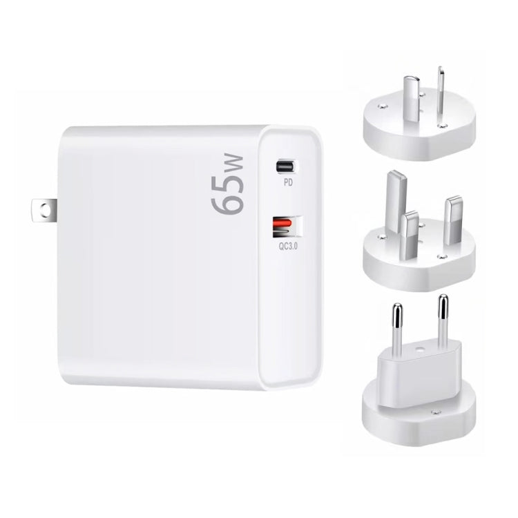 PD-65W USB-C / Type-C + QC3. 0 USB Laptop Charging Adapter + 1.8m USB-C / Type-C to MagSafe 2 / T Head Data Cable,  EU Plug / AU Plug / UK Plug / US Plug(White) - Cable & Adapter by PMC TechLife | Online Shopping South Africa | PMC TechLife