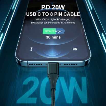 ENKAY PD 20W 3A USB-C / Type-C to 8 Pin Fast Charging Nylon Braided Data Cable, Length:2m(Black) - Normal Style Cable by ENKAY | Online Shopping South Africa | PMC Jewellery