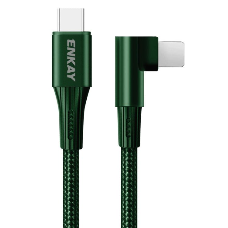 ENKAY PD 20W 3A USB-C / Type-C to 8 Pin Elbow Fast Charging Nylon Braided Data Cable, Length:1m(Green) - Normal Style Cable by ENKAY | Online Shopping South Africa | PMC TechLife | Buy Now Pay Later Mobicred