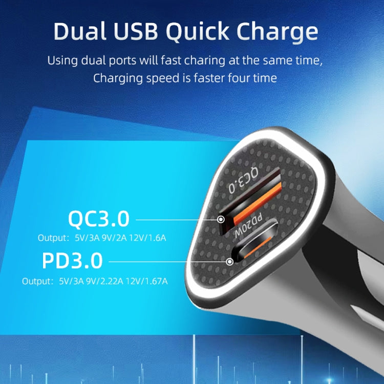 TE-P23 38W PD 20W USB-C / Type-C + QC3. 0 USB Triangle Car Charger + USB to 8 Pin Data Cable, Length: 1m(Black) - Car Charger by PMC TechLife | Online Shopping South Africa | PMC TechLife