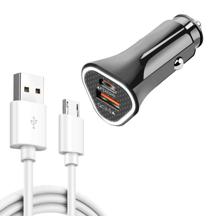 TE-P23 38W PD 20W USB-C / Type-C + QC3. 0 USB Triangle Car Charger + USB to Micro USB Data Cable, Length: 1m(Black) - Car Charger by PMC TechLife | Online Shopping South Africa | PMC TechLife
