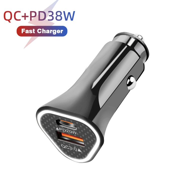 TE-P23 38W PD 20W USB-C / Type-C + QC3. 0 USB Triangle Car Charger + USB to Micro USB Data Cable, Length: 1m(Black) - Car Charger by PMC Jewellery | Online Shopping South Africa | PMC Jewellery