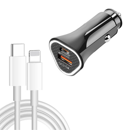 TE-P23 38W PD USB-C / Type-C + QC3. 0 USB Triangle Car Charger + USB-C / Type-C to 8 Pin Data Cable, Length: 1m(Black) - Car Charger by PMC Jewellery | Online Shopping South Africa | PMC Jewellery