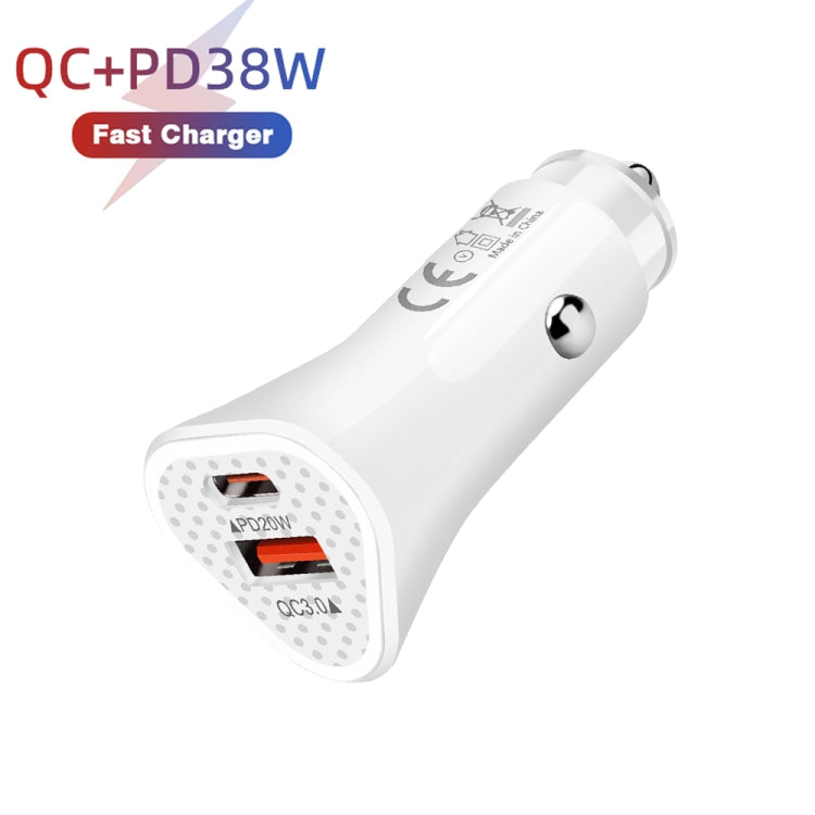 TE-P23 38W PD USB-C / Type-C + QC3. 0 USB Triangle Car Charger + USB-C / Type-C to 8 Pin Data Cable, Length: 1m(White) - Car Charger by PMC TechLife | Online Shopping South Africa | PMC TechLife