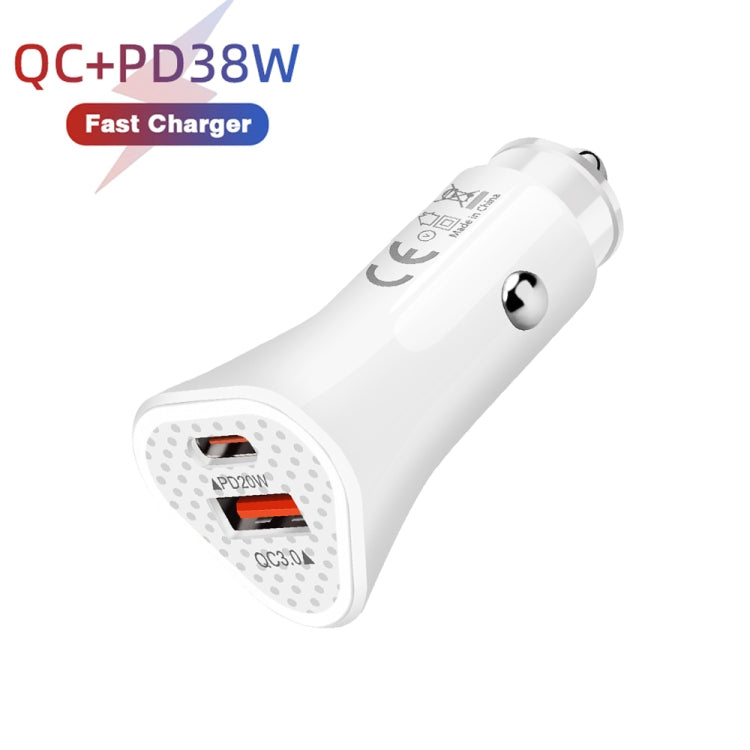 TE-P23 38W PD USB-C / Type-C + QC3. 0 USB Triangle Car Charger + USB-C / Type-C to 8 Pin Data Cable, Length: 1m(White) - Car Charger by PMC Jewellery | Online Shopping South Africa | PMC Jewellery