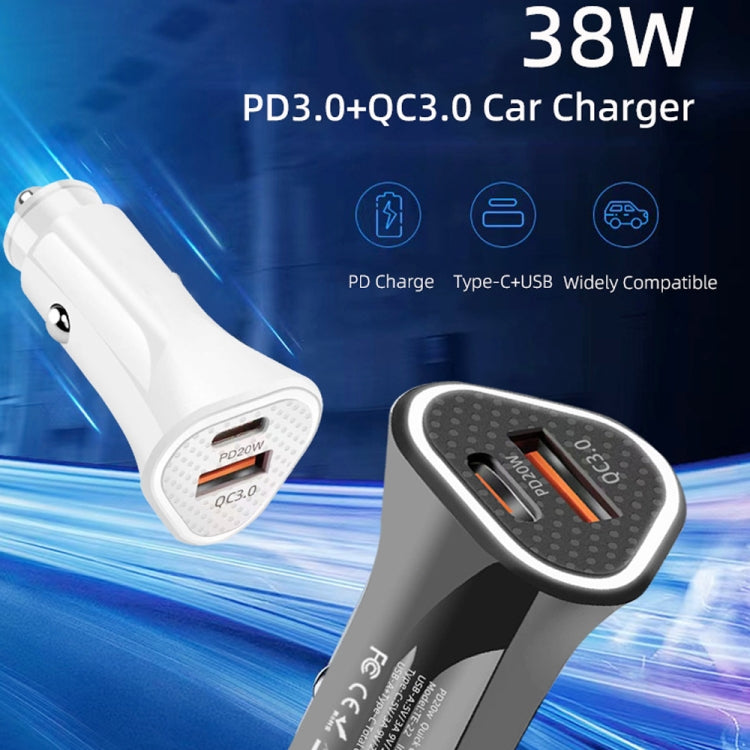 TE-P23 38W PD USB-C / Type-C + QC3. 0 USB Triangle Car Charger + USB-C / Type-C to 8 Pin Data Cable, Length: 1m(White) - Car Charger by PMC TechLife | Online Shopping South Africa | PMC TechLife