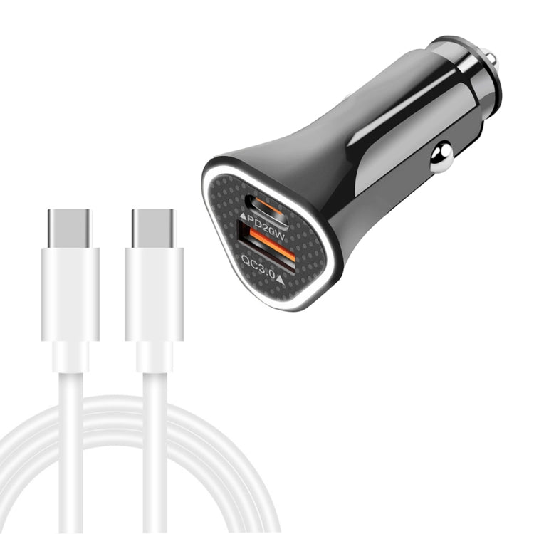 TE-P23 38W PD USB-C / Type-C + QC3. 0 USB Triangle Car Charger + USB-C / Type-C to USB-C / Type-C Data Cable, Length: 1m(Black) - Car Charger by PMC Jewellery | Online Shopping South Africa | PMC Jewellery