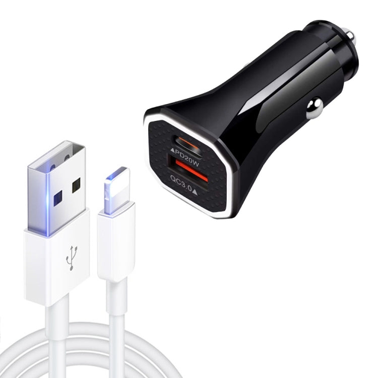 TE-P22 38W PD USB-C / Type-C + QC3. 0 USB Car Charger with 1m USB to 8 Pin Data Cable(Black) - Car Charger by PMC TechLife | Online Shopping South Africa | PMC TechLife