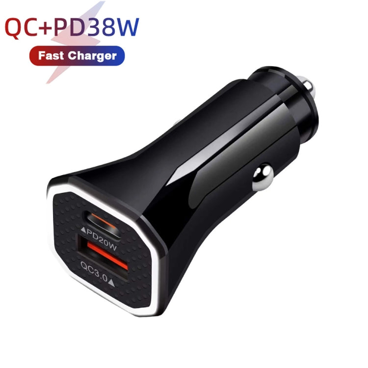 TE-P22 38W PD USB-C / Type-C + QC3. 0 USB Car Charger with 1m USB to 8 Pin Data Cable(Black) - Car Charger by PMC TechLife | Online Shopping South Africa | PMC TechLife
