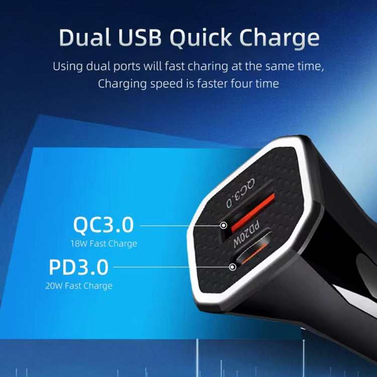 TE-P22 38W PD USB-C / Type-C + QC3. 0 USB Car Charger with 1m USB to 8 Pin Data Cable(White) - Car Charger by PMC TechLife | Online Shopping South Africa | PMC TechLife