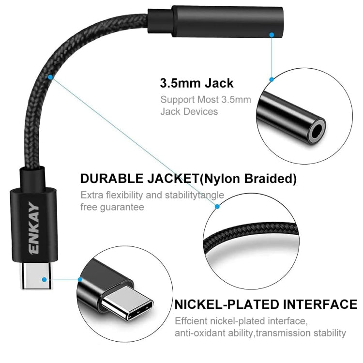 ENKAY USB-C / Type-C to 3.5mm Nylon Braided Aux Adapter Digital Decoding Audio Cable - free shipping - PMC TechLife - Order now!