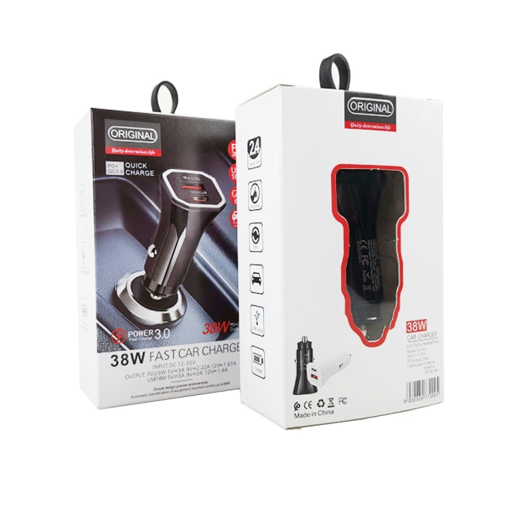 TE-P22 38W PD USB-C / Type-C + QC3. 0 USB Car Charger with 1m USB-C / Type-C to 8 Pin Data Cable(White) - Car Charger by PMC TechLife | Online Shopping South Africa | PMC TechLife