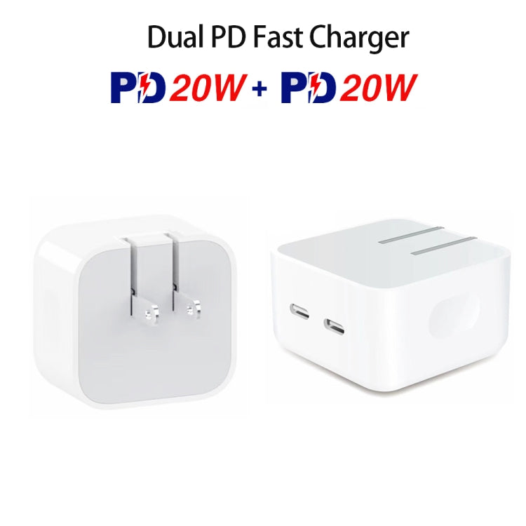 SDC-40W Dual PD USB-C / Type-C Ports Charger with 1.5m Type-C to 8 Pin Data Cable, US Plug - USB Charger by PMC Jewellery | Online Shopping South Africa | PMC Jewellery