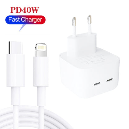 SDC-40W Dual PD USB-C / Type-C Ports Charger with 2m Type-C to 8 Pin Data Cable, EU Plug - USB Charger by PMC Jewellery | Online Shopping South Africa | PMC Jewellery