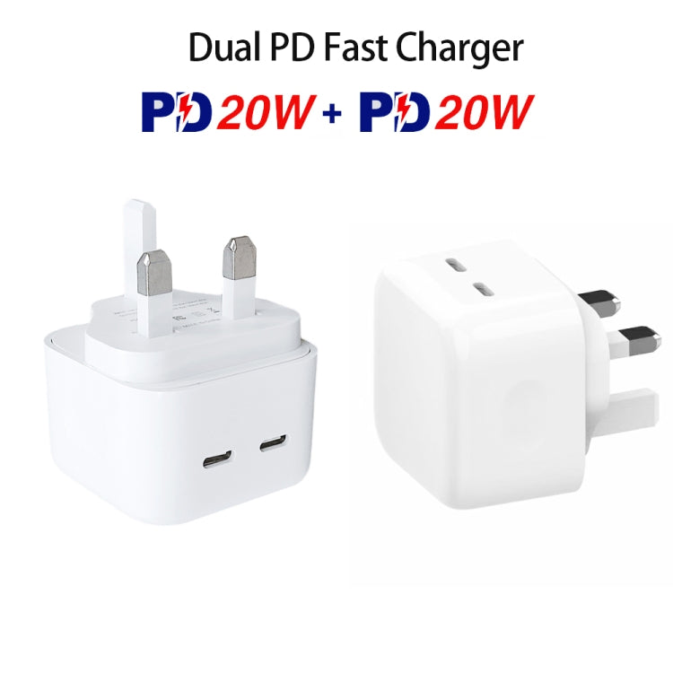 SDC-40W Dual PD USB-C / Type-C Ports Charger with 1m Type-C to 8 Pin Data Cable, UK Plug - USB Charger by PMC Jewellery | Online Shopping South Africa | PMC Jewellery