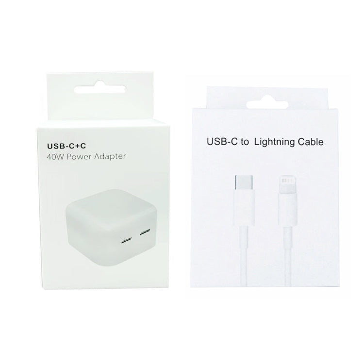 SDC-40W Dual PD USB-C / Type-C Ports Charger with 1m Type-C to 8 Pin Data Cable, UK Plug - USB Charger by PMC Jewellery | Online Shopping South Africa | PMC Jewellery