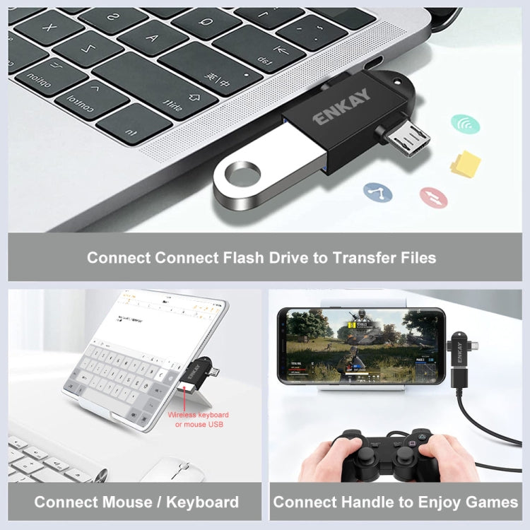 ENKAY ENK-AT112 2 in 1 Type-C + Micro USB to USB 3.0 Aluminium Alloy OTG Adapter(Black) - OTG Adapter by ENKAY | Online Shopping South Africa | PMC TechLife | Buy Now Pay Later Mobicred