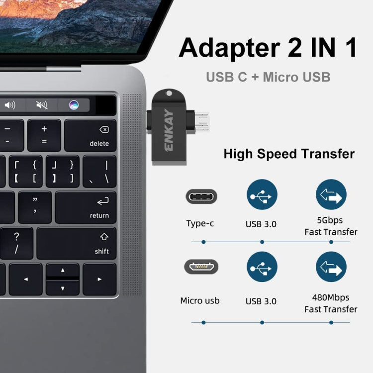 ENKAY ENK-AT112 2 in 1 Type-C + Micro USB to USB 3.0 Aluminium Alloy OTG Adapter(Black) - OTG Adapter by ENKAY | Online Shopping South Africa | PMC TechLife | Buy Now Pay Later Mobicred