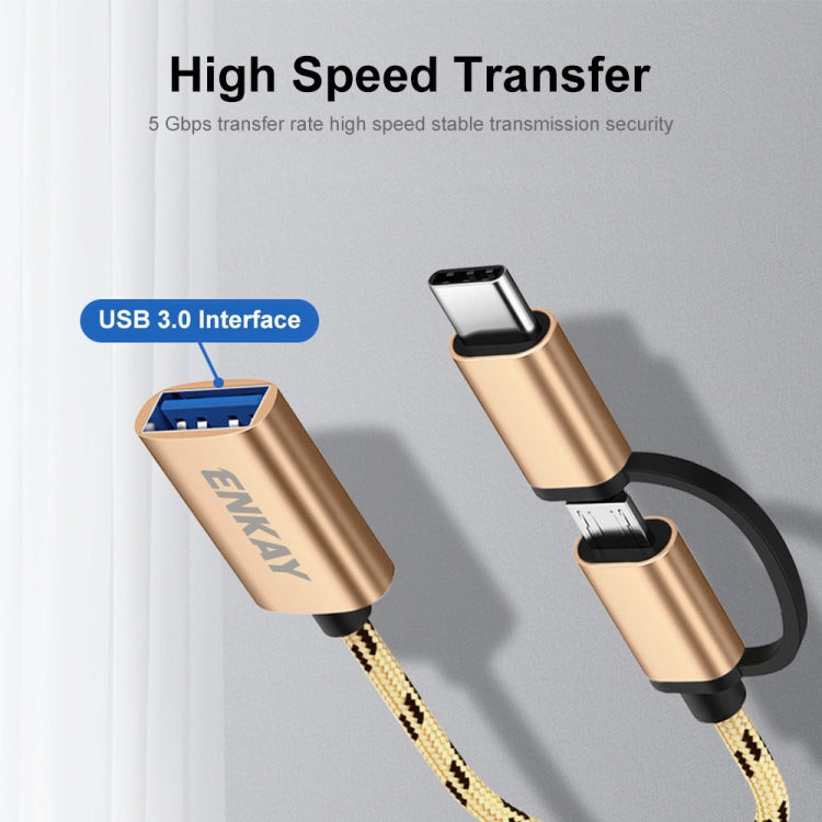 ENKAY ENK-AT113 2 in 1 Type-C / Micro USB to USB 3.0 Nylon Braided OTG Adapter Cable(Gold) - OTG Adapter by ENKAY | Online Shopping South Africa | PMC TechLife | Buy Now Pay Later Mobicred