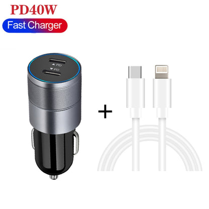 Dual PD 3.0 40W USB-C / Type-C Car Charger with 1m USB-C / Type-C to 8 Pin Data Cable(Black) - Car Charger by PMC Jewellery | Online Shopping South Africa | PMC Jewellery