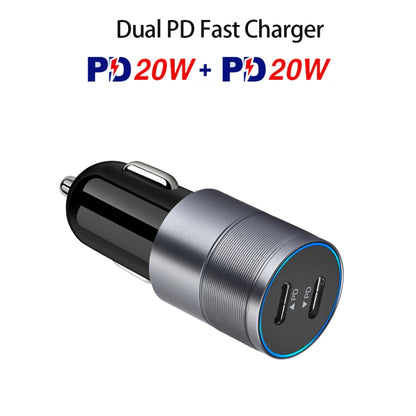 Dual PD 3.0 40W USB-C / Type-C Car Charger with 1m USB-C / Type-C to 8 Pin Data Cable(Grey) - Car Charger by PMC Jewellery | Online Shopping South Africa | PMC Jewellery