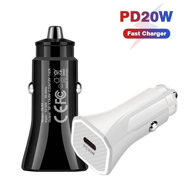 TE-P2 PD20W USB-C / Type-C Car Charger with Type-C to 8 Pin Data Cable(Black) - Car Charger by PMC Jewellery | Online Shopping South Africa | PMC Jewellery