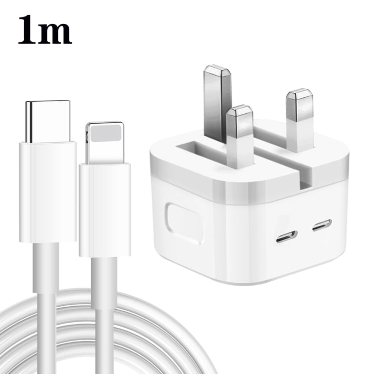 PD 35W Dual USB-C / Type-C Ports Charger with 1m Type-C to 8 Pin Data Cable, UK Plug - USB Charger by PMC TechLife | Online Shopping South Africa | PMC TechLife | Buy Now Pay Later Mobicred