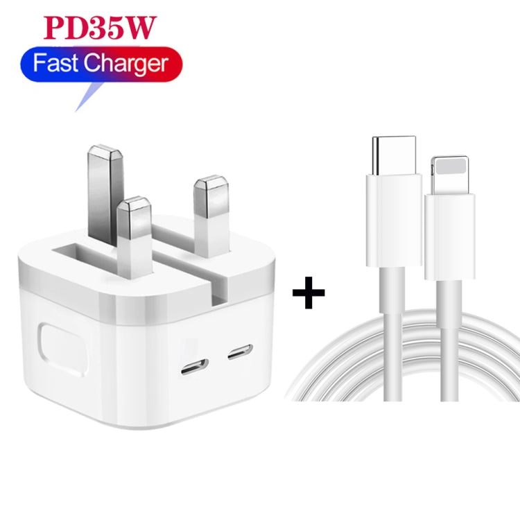PD 35W Dual USB-C / Type-C Ports Charger with 1.5m Type-C to 8 Pin Data Cable, UK Plug - USB Charger by PMC TechLife | Online Shopping South Africa | PMC TechLife | Buy Now Pay Later Mobicred