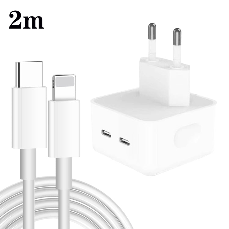 PD 35W Dual USB-C / Type-C Ports Charger with 2m Type-C to 8 Pin Data Cable, EU Plug - USB Charger by PMC TechLife | Online Shopping South Africa | PMC TechLife