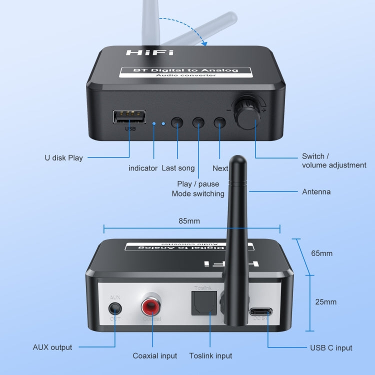 B35S Bluetooth 5.2 Music Receiver Digital to Analog Converter Supports U-disk Fiber Coaxial - Audio Receiver Transmitter by PMC TechLife | Online Shopping South Africa | PMC TechLife