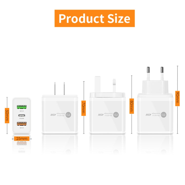 45W PD3.0 + 2 x QC3.0 USB Multi Port Quick Charger, EU Plug(Black) - USB Charger by PMC TechLife | Online Shopping South Africa | PMC TechLife | Buy Now Pay Later Mobicred